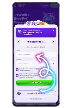 Rekisteröityäksesi RoboCat ilmoita sähköpostiosoitteesi ja luo salasana