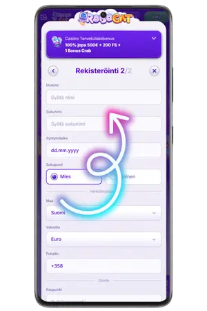 Syötä henkilötietosi jatkaaksesi RoboCat-rekisteröintiä