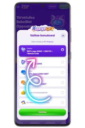 Kun olet painanut rekisteröintipainiketta, sinua odottaa RoboCat Casino tervetuliaisbonus